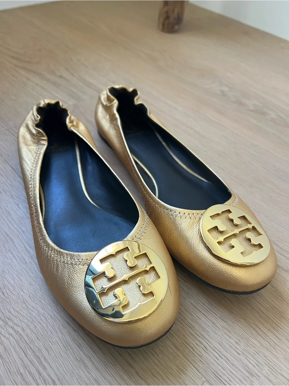 Tory Burch Metallic Gold Logo Ballet Flats